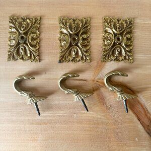 Vintage Gold Brass Wall Hooks Curtain Tie Back Ornate Victorian Style